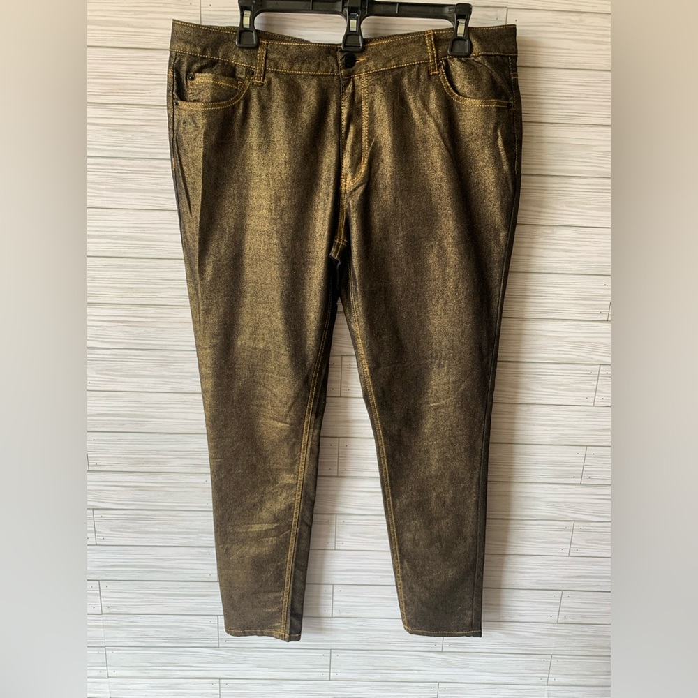 Bisou Bisou by Michelle Bombot gold metallic skinny leg pants
